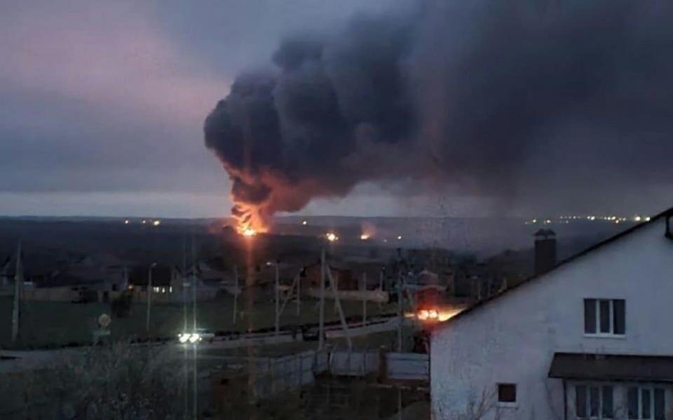 A weapons depot is on fire following explosions in the western Russian city of Belgorod - Supplied