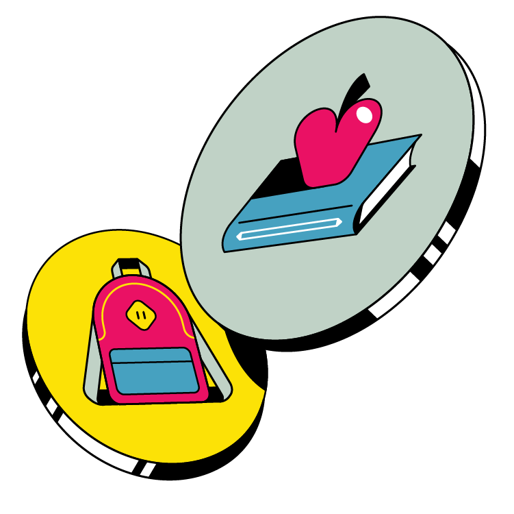 Illustration of a backpack and an apple on top of a school book. Jordon Cheung / For The Times