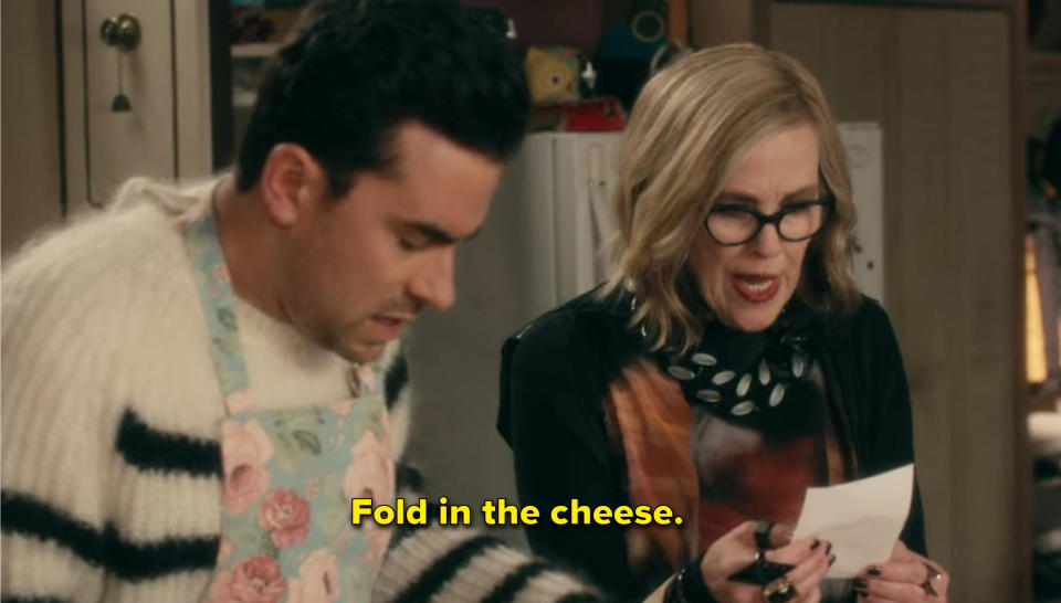 Moira says "Fold in the cheese"