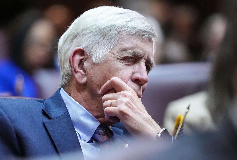 State Rep. Ed DeLaney, D-Indianapolis, listens to Gov. Holcomb's speech Tuesday, Jan. 9, 2024, during the State of the State address at the Indiana Statehouse in Indianapolis.