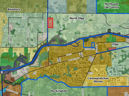 Site off State Road 31 that Lee County Commissioner-designate Mike Greenwell wants to develop for commercial use. The county Local Planning Agency voted 3-2 Monday to advance the proposal to county commissioners, who are expected to send it out for comment by state agencies.