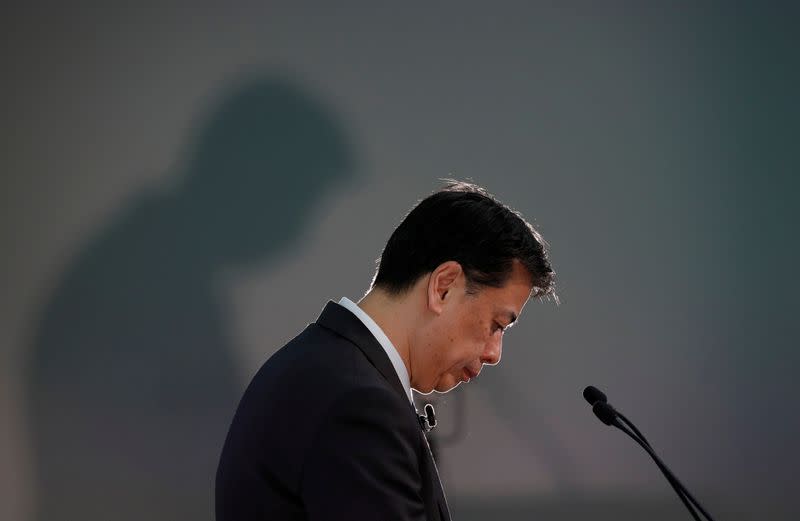 Nissan Motor Co CEO Makoto Uchida attends a news conference at the company's headquarters in Yokohama