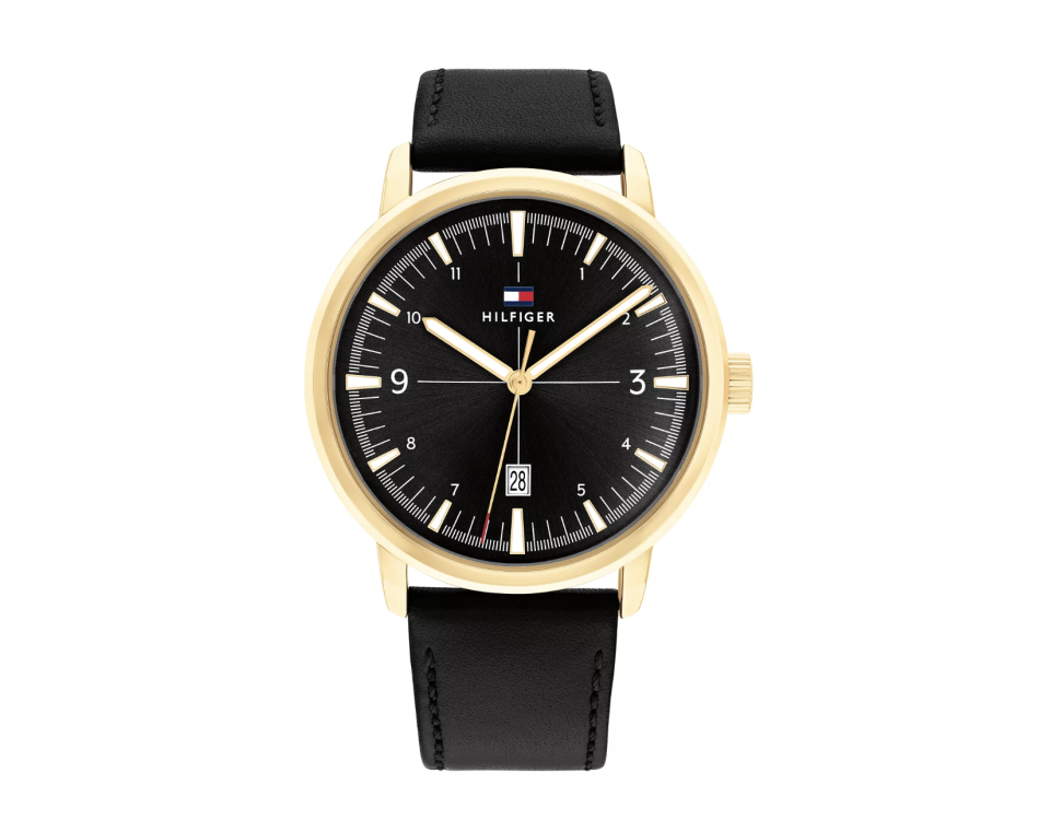 <p><a href="https://go.redirectingat.com?id=74968X1596630&url=https%3A%2F%2Fwww.macys.com%2Fshop%2Fproduct%2Ftommy-hilfiger-mens-black-leather-strap-watch-44mm%3FID%3D14358301%26isDlp%3Dtrue%26isDlp%3Dtrue&sref=https%3A%2F%2Fwww.womansday.com%2Frelationships%2Fdating-marriage%2Fg42606975%2Ffirst-anniversary-gift-ideas%2F" rel="nofollow noopener" target="_blank" data-ylk="slk:Shop Now;elm:context_link;itc:0;sec:content-canvas" class="link ">Shop Now</a></p><p>Men's Black Leather Strap Watch 44mm</p><p>Macy's</p><p>$95.00</p><span class="copyright">Tommy Hilfiger</span>