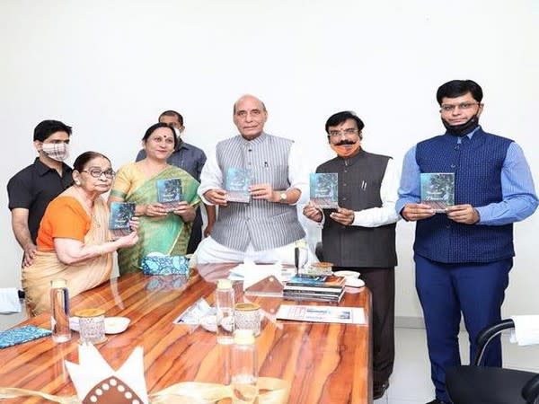 Rajnath Singh launches author Dr Krishna Saksena's 'A bouquet of flowers' on Saturday.