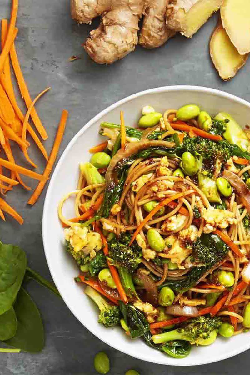 <p>What does a kid love more than a bowl of noodles? (Answer: not much.) This recipe ups the health game by incorporating tons of veggies, including onion, broccoli, spinach, and carrots.</p><p><strong><a rel="nofollow noopener" href="https://www.goodhousekeeping.com/food-recipes/easy/a34238/veggie-lo-mein/" target="_blank" data-ylk="slk:Get the recipe at Good Housekeeping.;elm:context_link;itc:0;sec:content-canvas" class="link ">Get the recipe at Good Housekeeping.</a></strong></p>