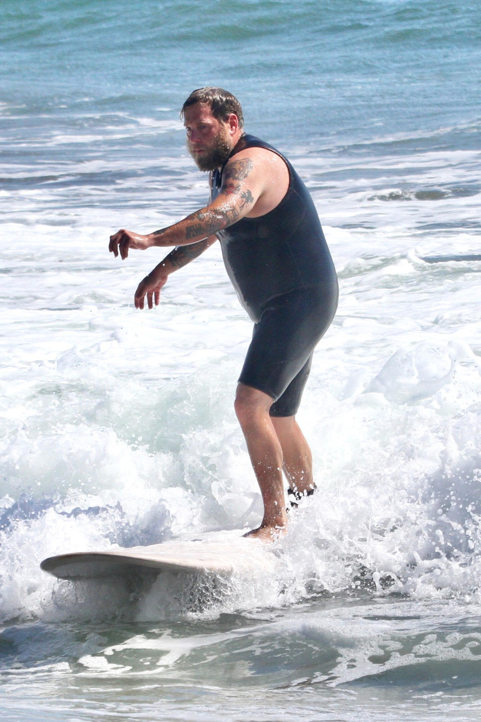 <p>Jonah Hill was spotted surfing on his longboard in Los Angeles.</p>