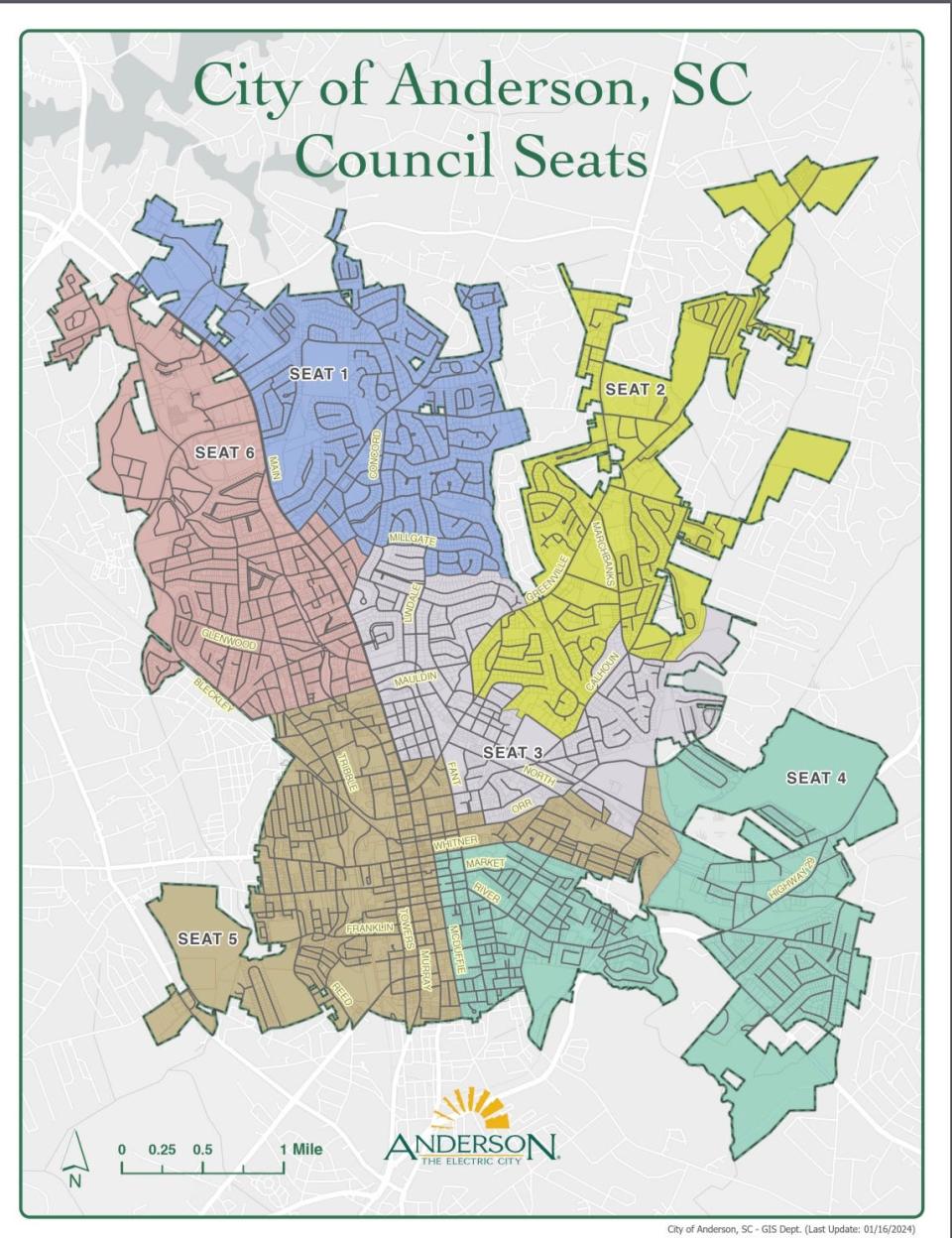 City of Anderson SC Council Seat Map