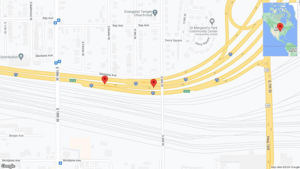 A detailed map that shows the affected road due to 'Broken down vehicle on eastbound I-670 East in Kansas City' on January 4th at 3 p.m.