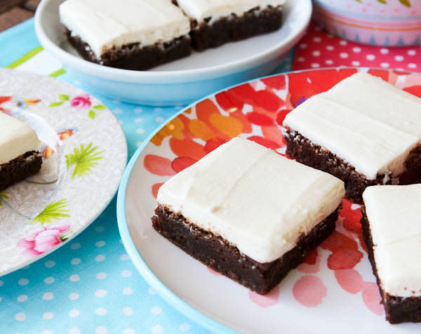 <strong>Get the <a href="http://www.loveveggiesandyoga.com/2011/05/fudgy-nutella-brownies-with-cream-cheese-frosting.html">Fudgy Nutella Brownies with Cream Cheese Frosting recipe</a> by Averie Cooks</strong>