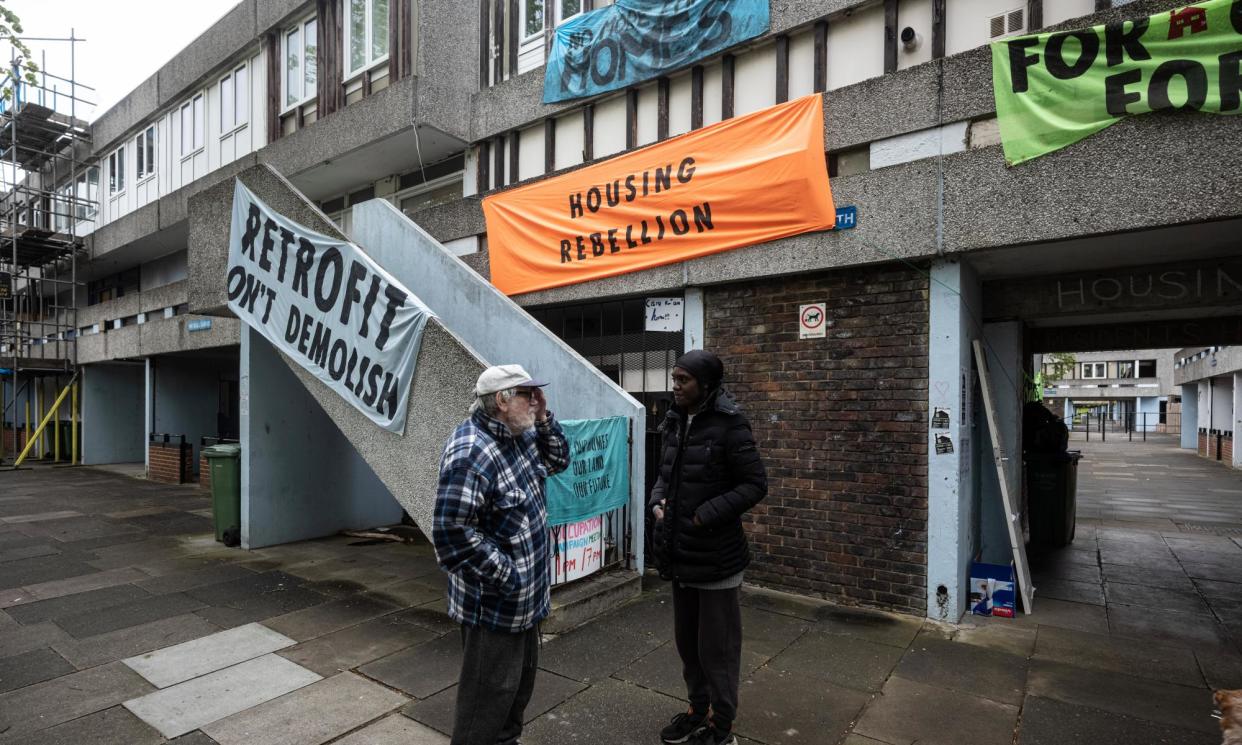 <span>Patrick Barry (left) has lived on the Thamesmead estate since the 1980s and said the homes were in a good state of repair. </span><span>Photograph: Sean Smith/The Guardian</span>