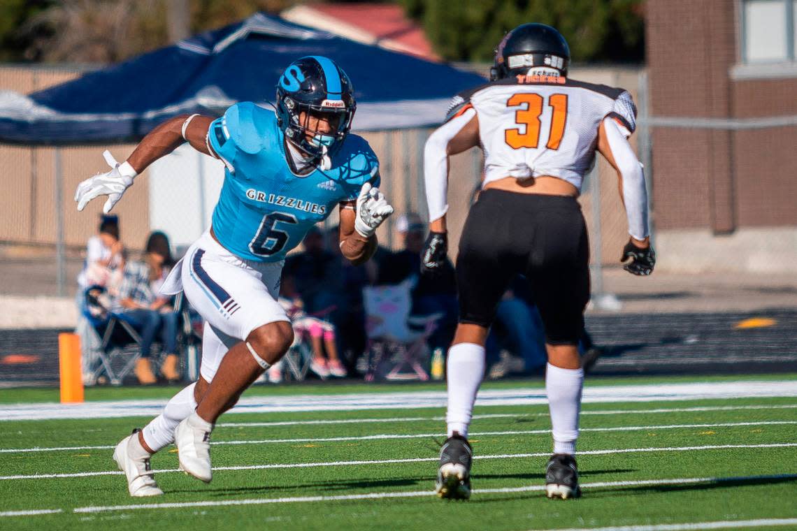 Skyline wide receiver and defensive back Kenyon Sadiq (6) in a football game against Idaho Falls on Saturday, Sept. 24, 2022 at Ravsten Stadium in Idaho Falls, Idaho.