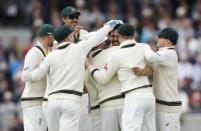 Cricket - England v Australia - Investec Ashes Test Series Third Test - Edgbaston - 30/7/15 Australia's Mitchell Johnson celebrates with team mates after dismissing England's Ben Stokes Action Images via Reuters / Carl Recine Livepic