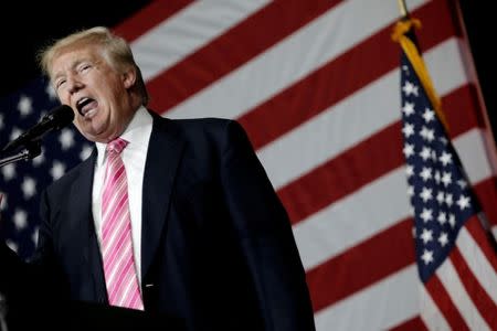 Republican presidential nominee Donald Trump speaks at a campaign rally in Manheim, Pennsylvania, U.S., October 1, 2016. REUTERS/Mike Segar