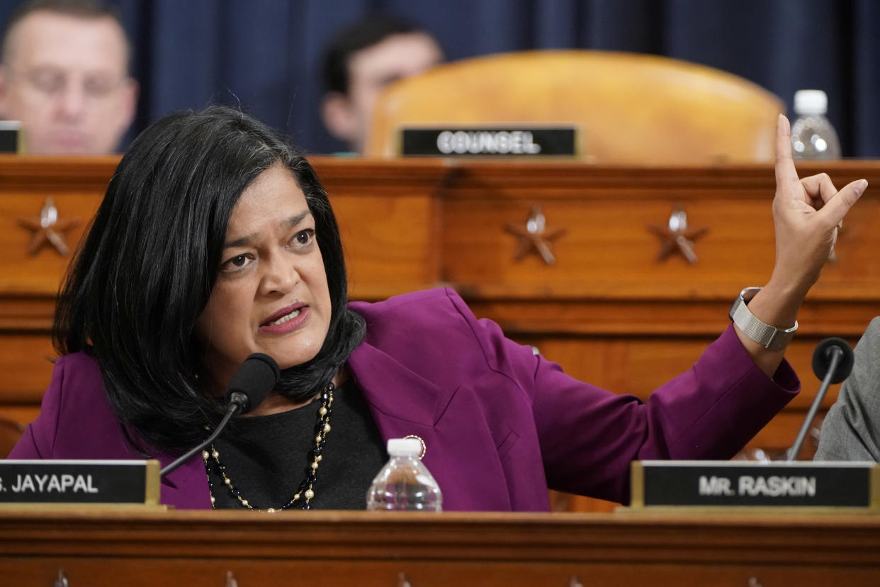Rep.  Pramila Jayapal (D-WA) speaks as the House Judiciary Committee continues its markup of articles of impeachment against U.S. President Donald Trump on Capitol Hill in Washington, U.S., December 12, 2019. (Photo: Joshua Roberts/Reuters)