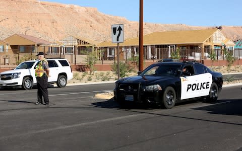 Mesquite Police Department blocked access to the Sun City Mesquite community where Paddock lived - Credit: Gabe Ginsberg/Getty Images North America