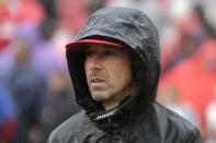 San Francisco 49ers head coach Kyle Shanahan watches the second half of an NFL football game against the Washington Redskins, Sunday, Oct. 20, 2019, in Landover, Md. (AP Photo/Mark Tenally)