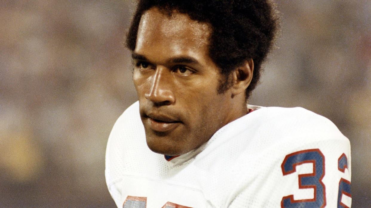 <div>File: O.J. Simpson of the Buffalo Bills looks on during an NFL game circa 1975. (Photo by Robert Riger/Getty Images)</div>