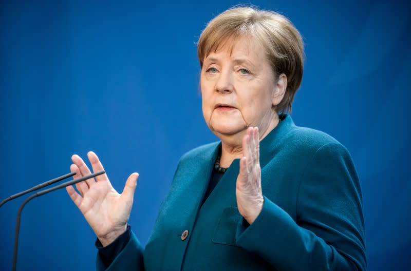 German Chancellor Angela Merkel statement on the spread of the new coronavirus disease (COVID-19) in Berlin