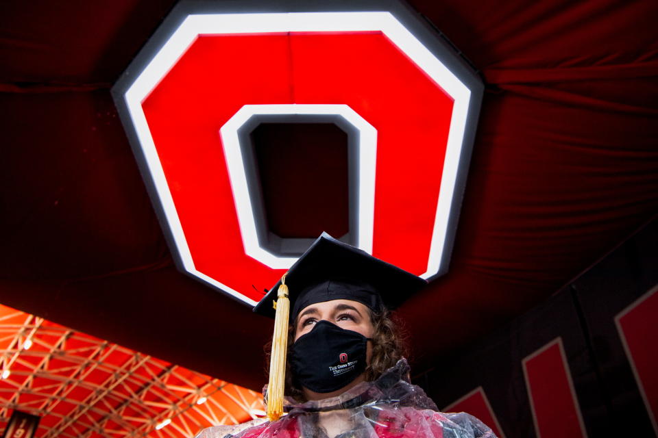 Ohio&#39;s Gov. Mike DeWine announced on Wednesday that the state will offer several full, four-year college scholarships to young people who get vaccinated, for any of its state universitities. Here, graduate is seen inside Ohio Stadium at Ohio State University on May 9. (Photo: REUTERS/Gaelen Morse)