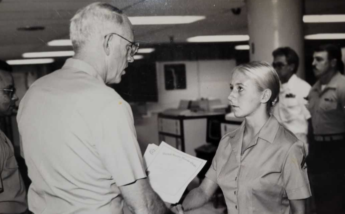 Mary Kotuba, a 20-year U.S. Marine Corps veteran, retired as a master sergeant in 2002.