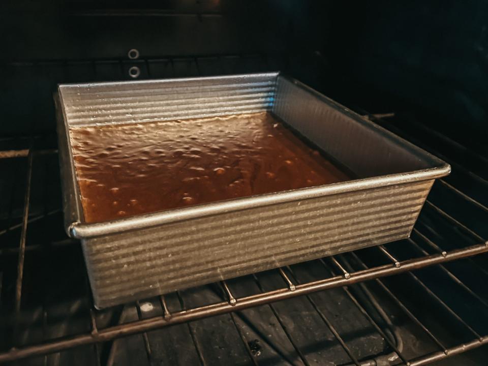 pan of brownies in an oven