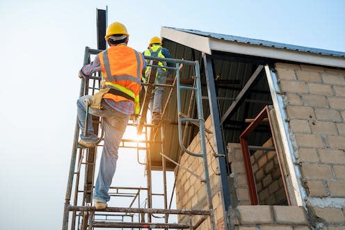 <span class="caption">The government's response to the housing crisis has been to build more homes.</span> <span class="attribution"><a class="link " href="https://www.shutterstock.com/image-photo/construction-worker-wearing-safety-harness-line-1911747679" rel="nofollow noopener" target="_blank" data-ylk="slk:M2020/Shutterstock;elm:context_link;itc:0">M2020/Shutterstock</a></span>