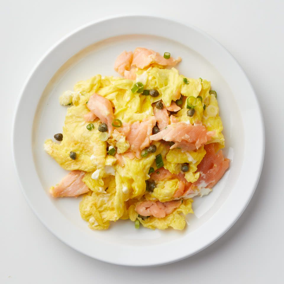 <p>Make a big batch of this healthy scrambled egg recipe and serve it with bagels for a fun brunch. <a href="https://www.eatingwell.com/recipe/262110/smoked-salmon-scrambled-eggs/" rel="nofollow noopener" target="_blank" data-ylk="slk:View Recipe;elm:context_link;itc:0;sec:content-canvas" class="link ">View Recipe</a></p>