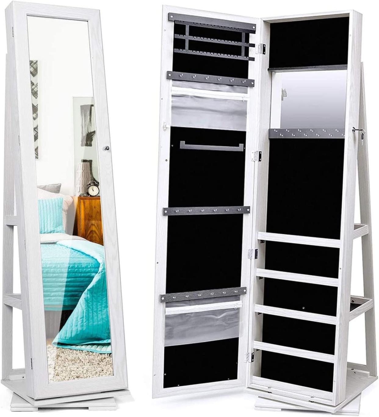 Titan Mall Standing Jewelry Cabinet with Full-Length Mirror, White