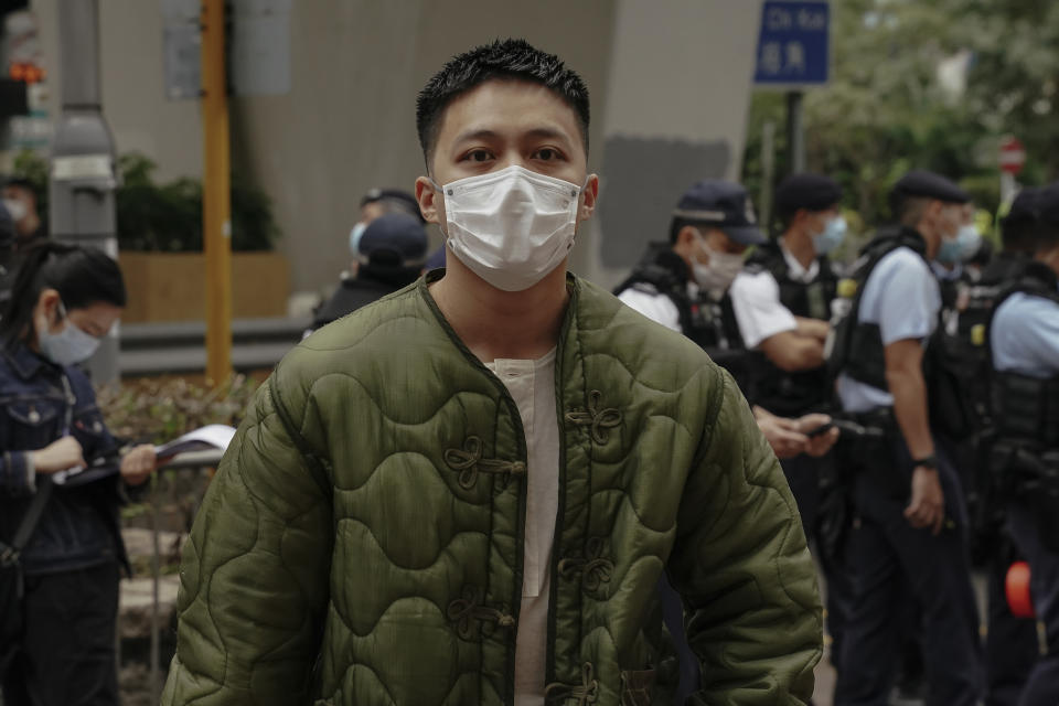 Pro-democracy activist Lee Yue-shun arrives at the West Kowloon Magistrates' Courts to attend his national security trial in Hong Kong, Monday, Feb. 6, 2023. Some of Hong Kong's best-known pro-democracy activists went on trial Monday in the biggest prosecution yet under a law imposed by China's ruling Communist Party to crush dissent. (AP Photo/Anthony Kwan)