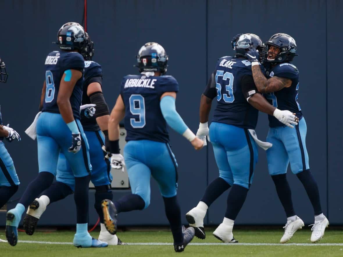 A fight broke out between Toronto Argonauts players and a Hamilton Tiger-Cats fan following Sunday's East Division final, which Hamilton won 27-19. (The Canadian Press/Cole Burston - image credit)