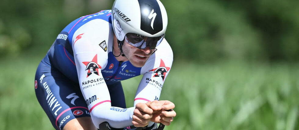 Le Français Florian Sénéchal de Quick-Step Alpha Vinyl, ici lors de la troisième étape de la course cycliste Baloise Belgium Tour, le 17 juin 2022.
 
