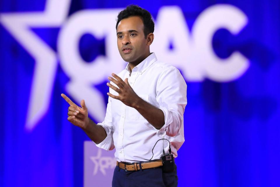 Dylan Hollingsworth/Bloomberg via Getty Images Vivek Ramaswamy speaks at the 2022 Conservative Political Action Conference in Dallas, Texas