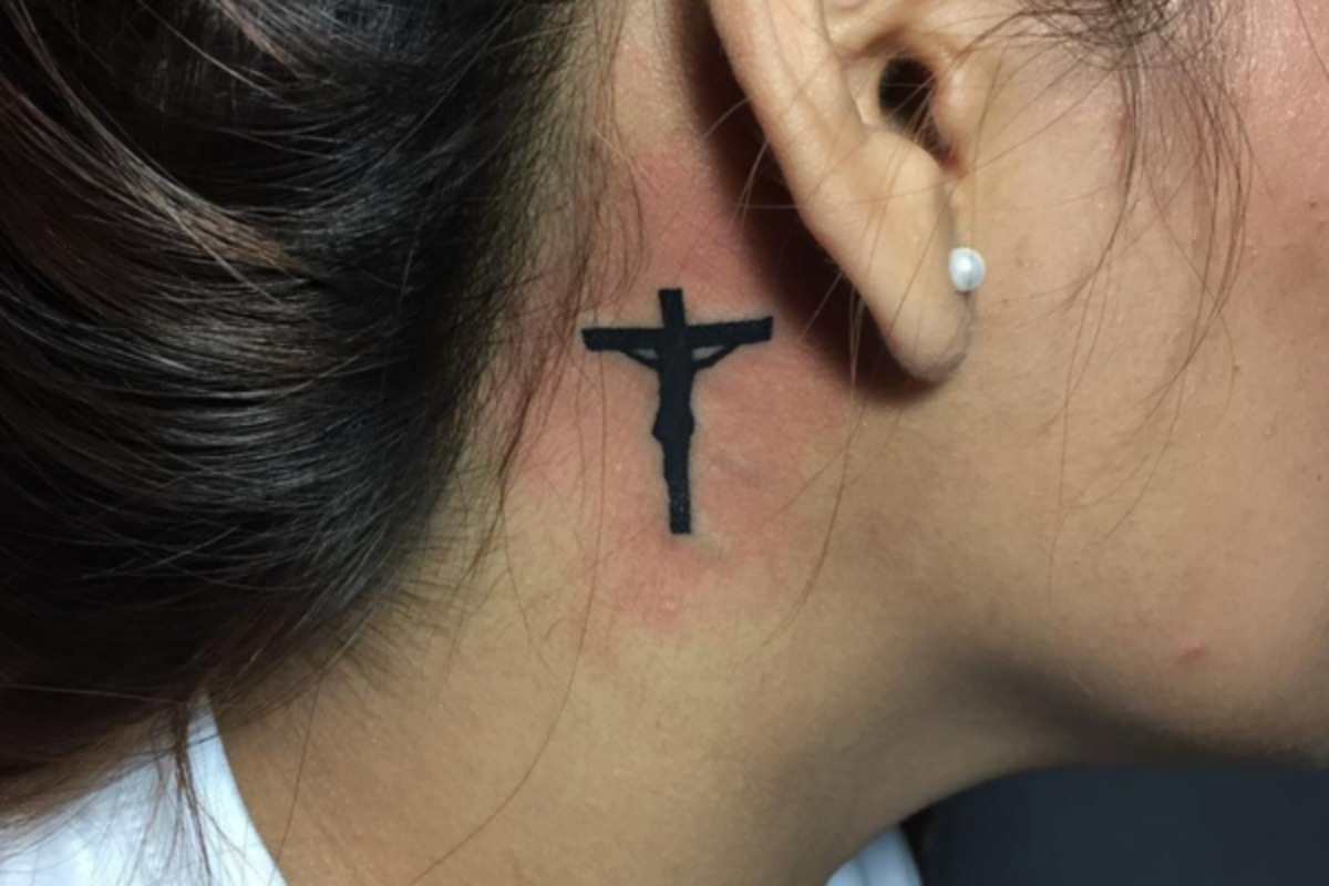 Behind the ear cross tattoo <p>Geztattoo</p>