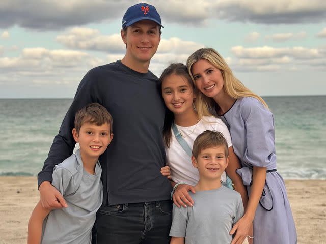 <p>Ivanka Trump Instagram</p> Ivanka Trump and Jared Kushner with their kids, Arabella, Joseph and Theodore, on the beach in 2023