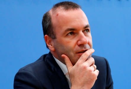 Manfred Weber, Chairman of the European People's Party group (EPP) and EPP's top candidate in the European Parliament elections addresses a news conference in Berlin, Germany, November 19, 2018.    REUTERS/Fabrizio Bensch