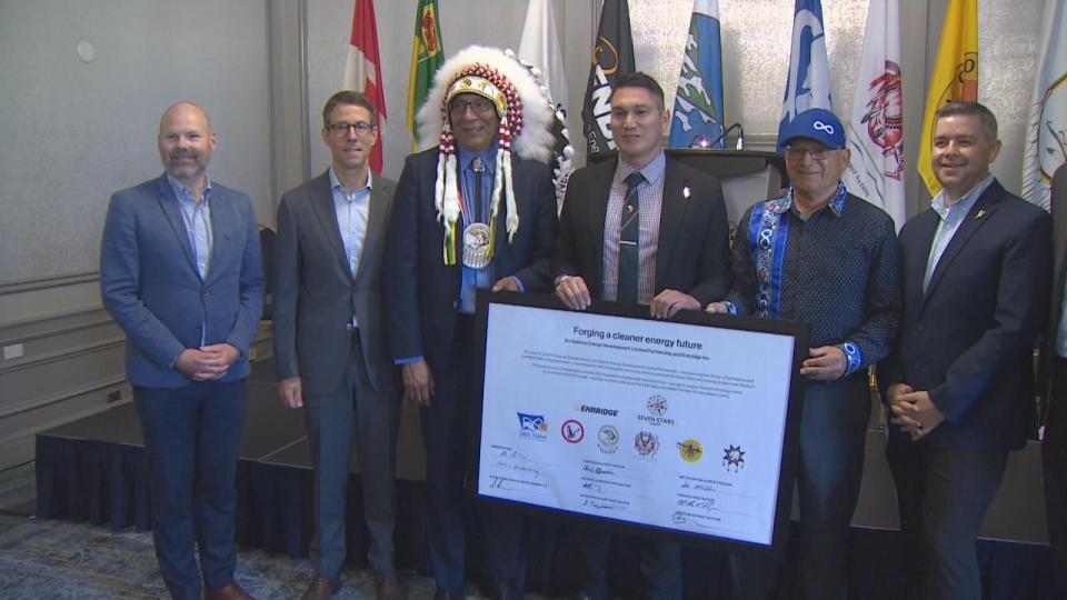 Government ministers, representatives from Enbridge and Indigenous leaders all spoke at the press conference on Monday.