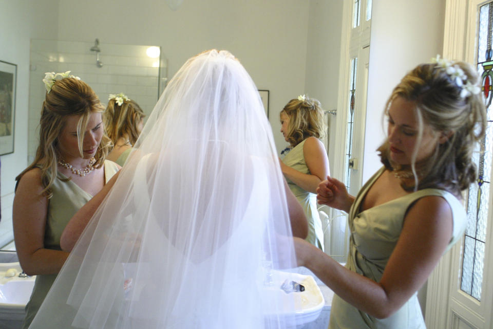 Going to the loo in your wedding dress is tricky. (Photo: Getty Images)