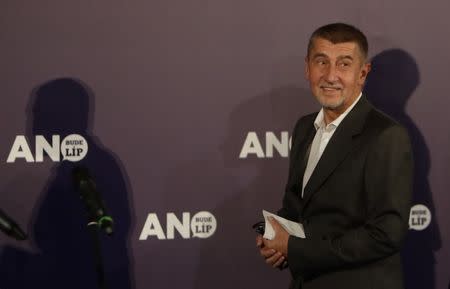 The leader of ANO party Andrej Babis arrives for a news conference at the party's election headquarters after the country’s parliamentary elections in Prague, Czech Republic October 21, 2017. REUTERS/David W Cerny