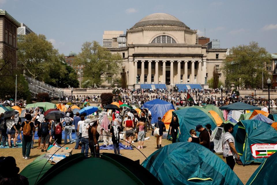 美國哥倫比亞大學紐約校區近日有大批學生紮營抗議以色列入侵加薩走廊。美聯社