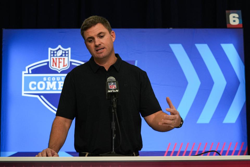 Cincinnati Bengals Head Coach Zac Taylor speaks at the 2024 NFL Combine in Indianapolis on Tuesday February 27, 2024.