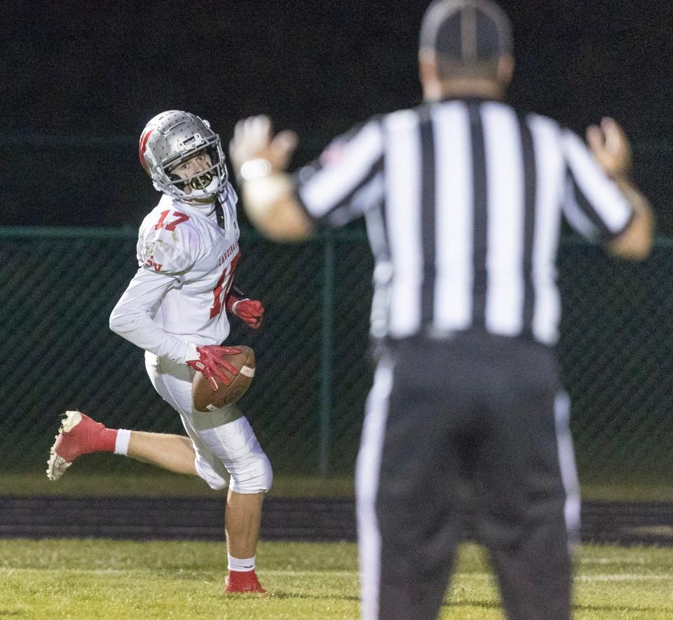 Sandy Valley's Lukas Gilland scores a touchdown at Malvern, Friday, Sept. 15, 2023.