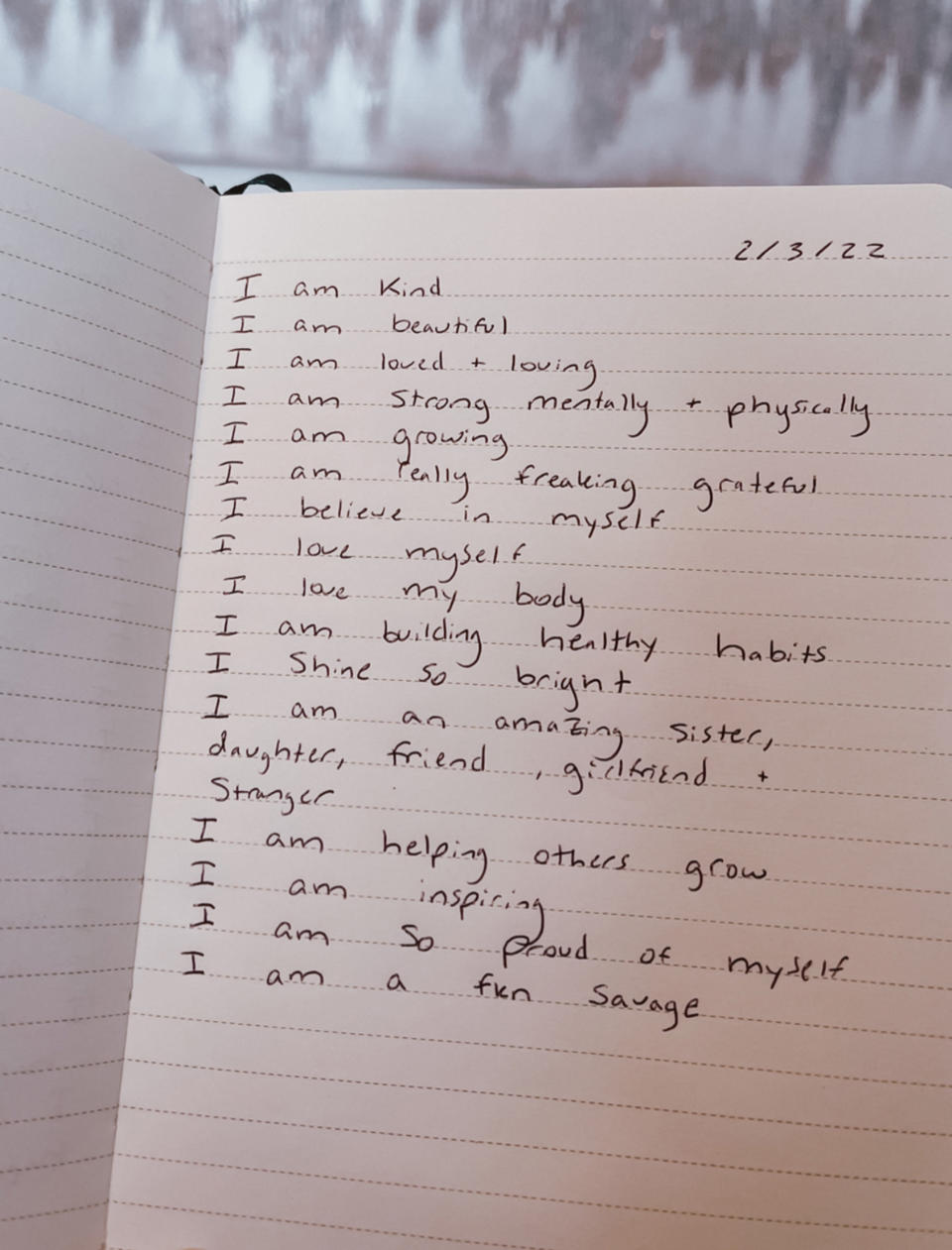 Writing down affirmations of self-love has helped Sacco stick with her healthy eating and exercise habits, she said. (Courtesy Shelby Sacco)
