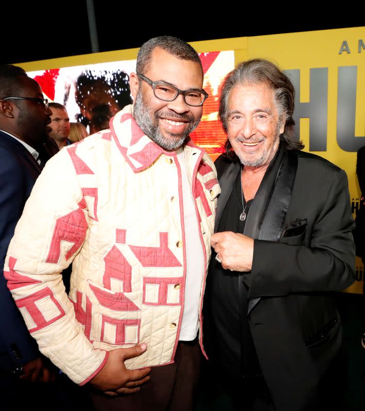 Executive producer Peele and cast member Pacino pose at a premiere for the television series "Hunters" in Los Angeles