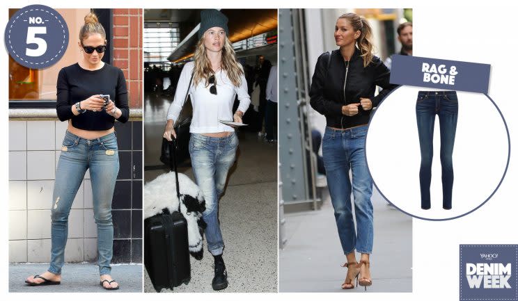 From left: Jennifer Lopez, Behati Prinsloo, and Gisele Bündchen wearing Rag & Bone out and about. (Photo, left to right: AKM-GSI, Getty, Splash News, Net-a-Porter)