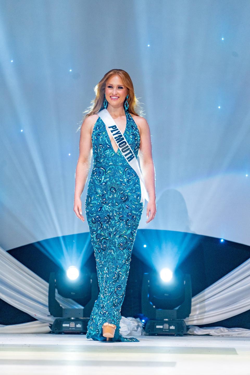 Jenna Holt during the evening gown portion of competition for Miss Michigan USA 2023 in Port Huron, MI in June 2023.