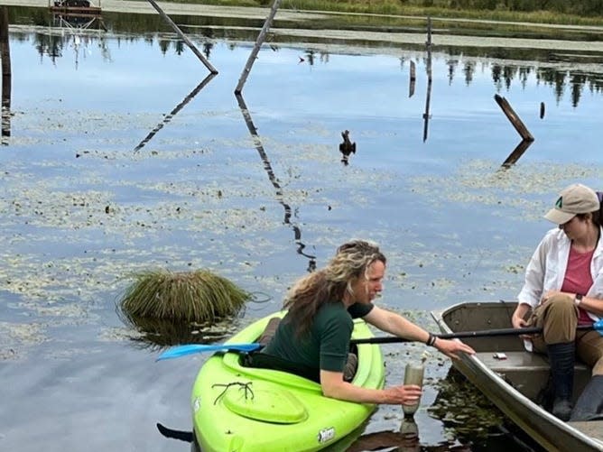 Katie Walter Antony is seen in a kayak on Big Trail lake in Alaska.