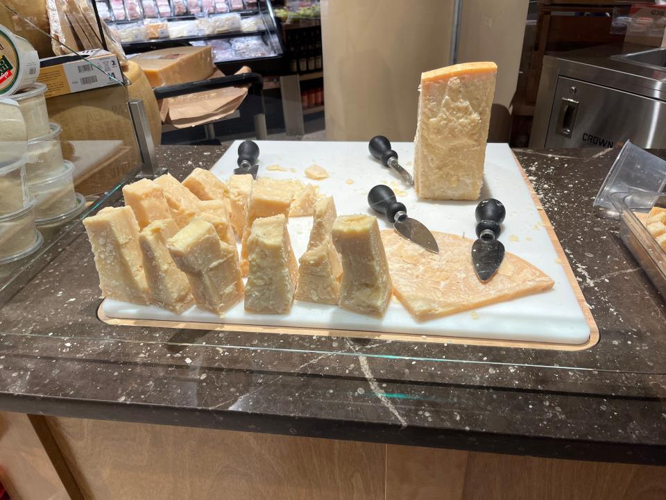 Parmesan cheese samples at Wegmans.