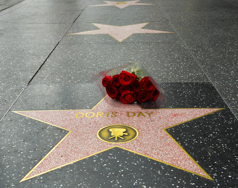 HOLLYWOOD, CALIFORNIA - MAY 13: Flowers are placed on Doris Day's Star on the Hollywood Walk of Fame following the news of her death on May 13, 2019 in Hollywood, California. (Photo by Rodin Eckenroth/Getty Images)