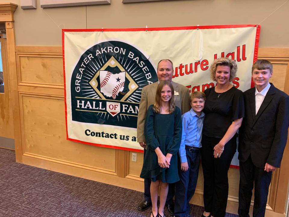 Greater Akron Baseball Hall of Fame inductee Keith Waesch, left, pictured with his family.