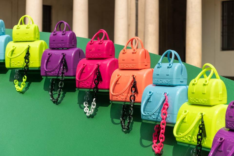 Furla’s Re-Candy bags celebrating the 10th anniversary of the accessory, done in sustainable materials for a new capsule. - Credit: Courtesy of Furla